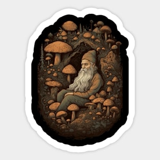 Lord Of The Shrooms - vintage dark dwarf wizard fantasy mushroom illustration Sticker